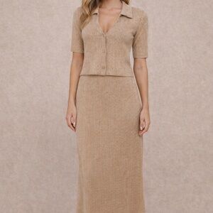 Zara Tan Ribbed Skirt Set